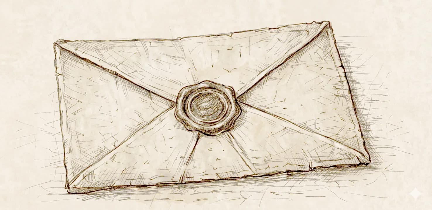 A sealed envelope with a wax seal