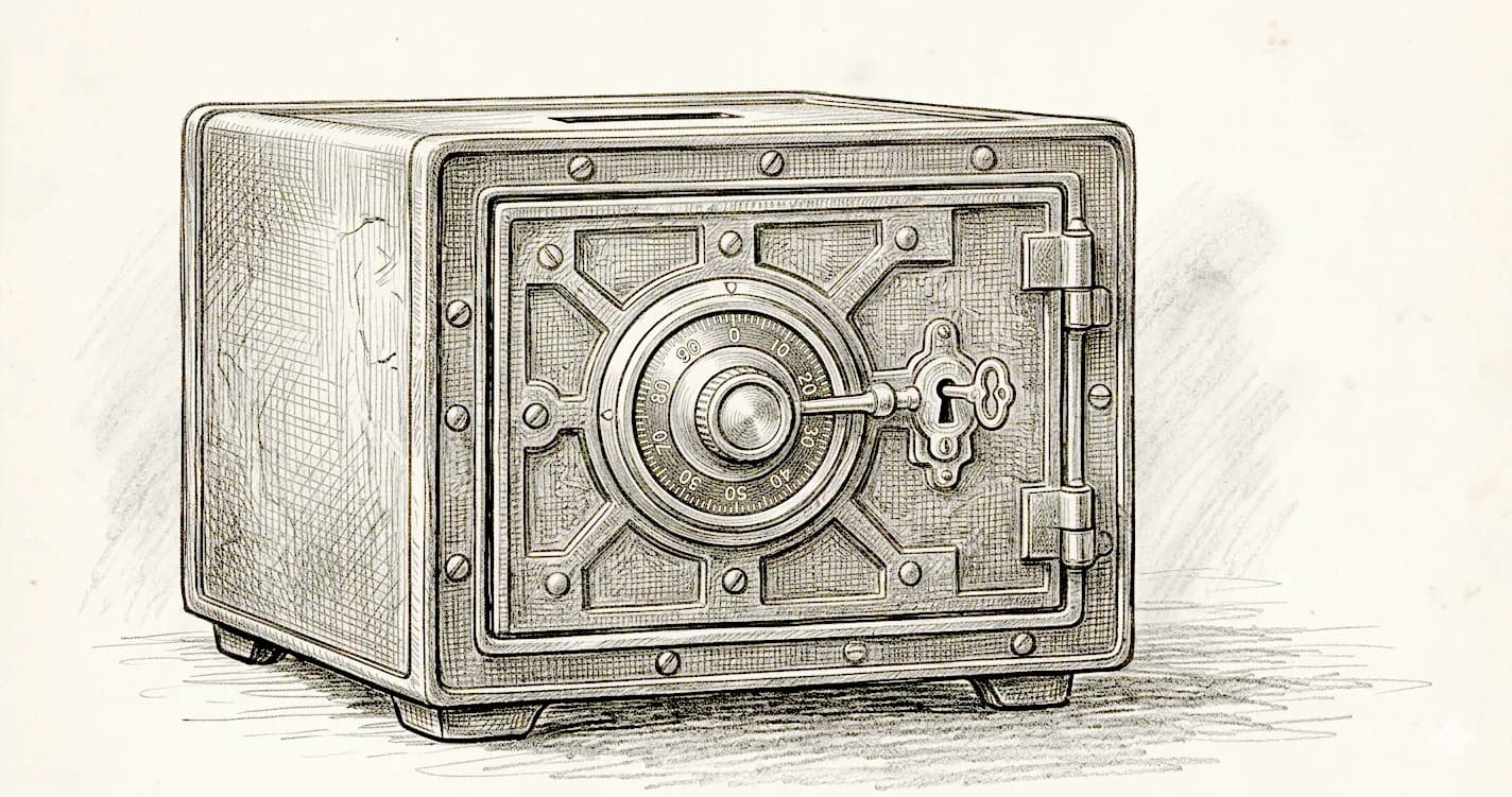 An antique safe with a combination dial