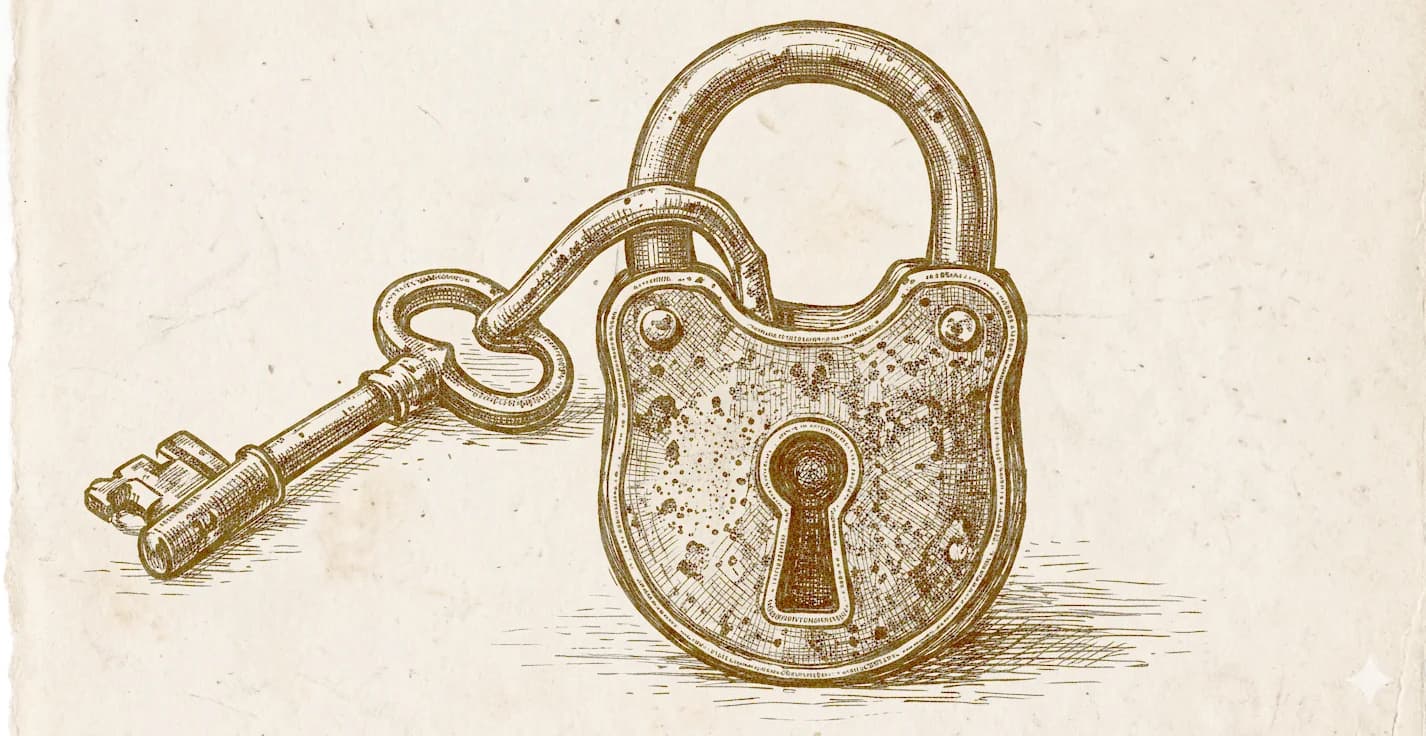 An antique padlock and key